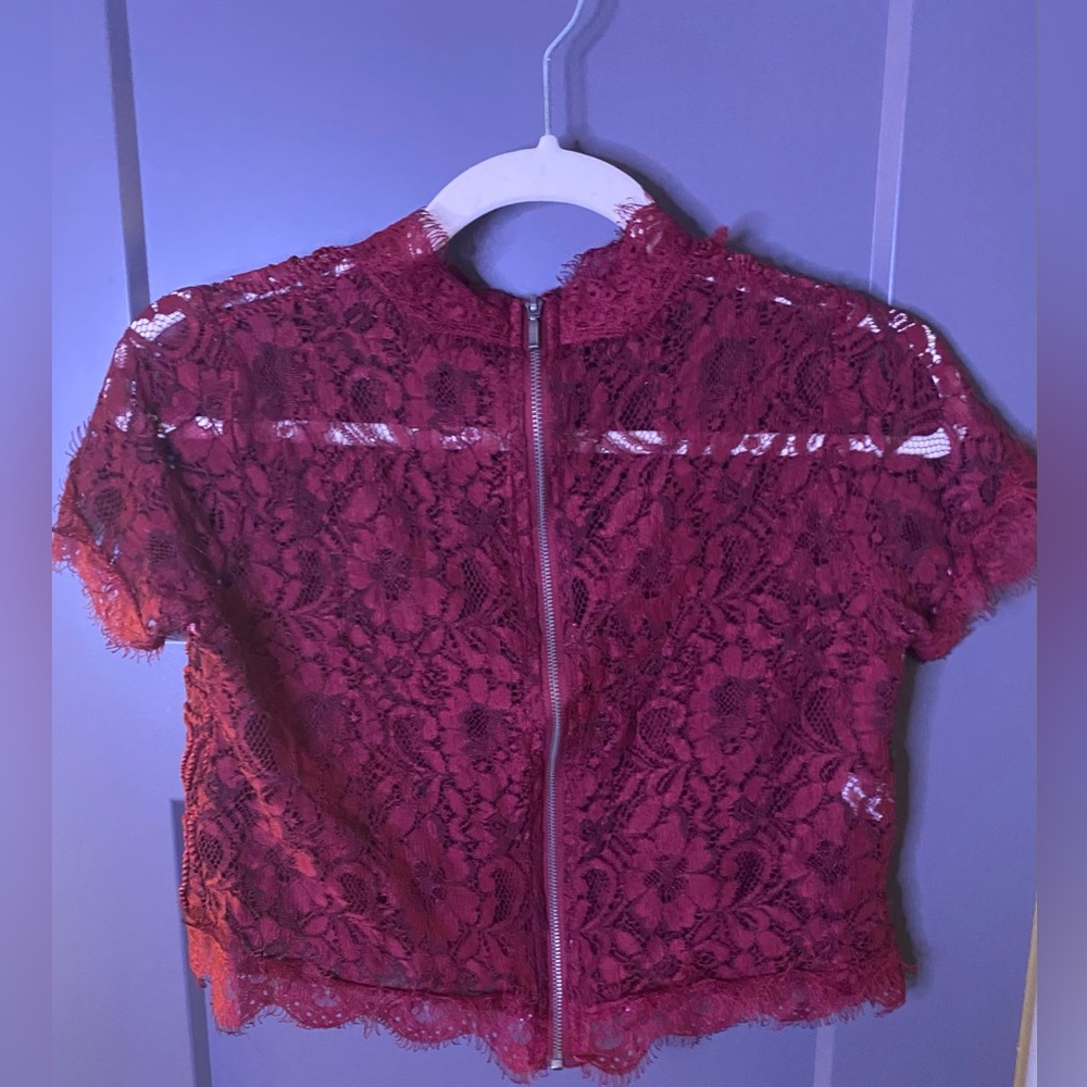 Cute red burgundy lace crop top